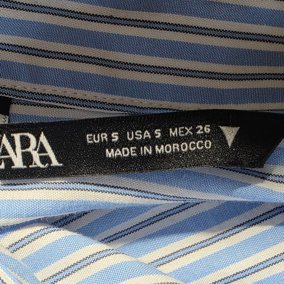 Zara Striped Cropped Button Down Shirt Womens Small Blue White Excellent - Picture 7 of 10